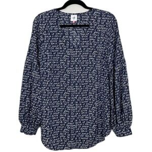 CAbi‎ Blouse Womens Medium Blue Te Amo Love Letter Balloon Sleeve Shirt Top